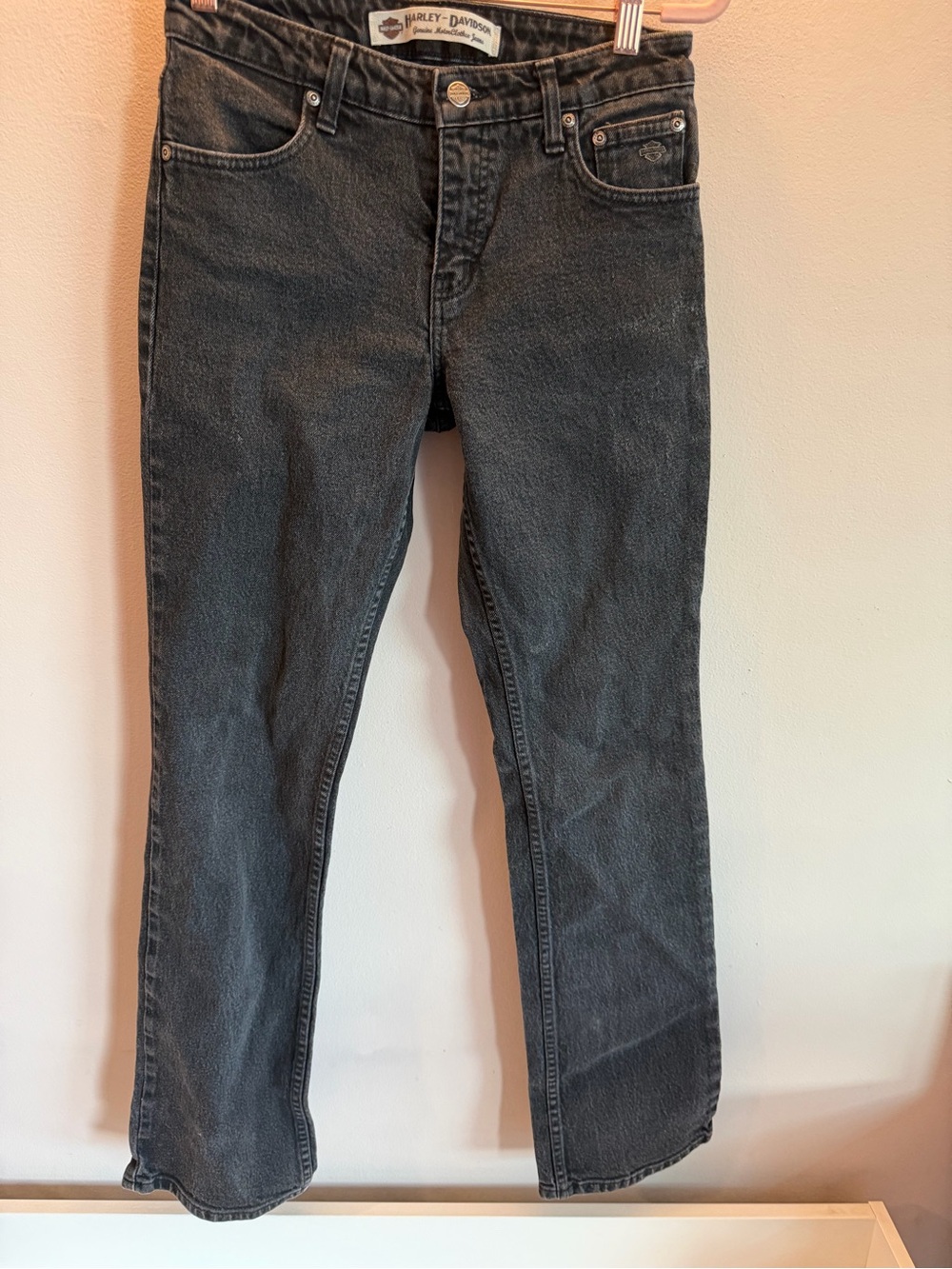 Vintage Harley Davidson 100% Cotton Faded Black Straight Leg Jeans Sz 6